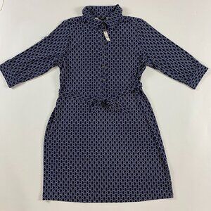 NWT Talbots Shirt Dress Womens Size 2XP Petite Blue Belted Buttons Geometric